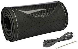 Premium Carbon-black Leather Steering Wheel Cover Needle Thread Perforated Size M Gray Stitching Smartic Model Sma-000540
