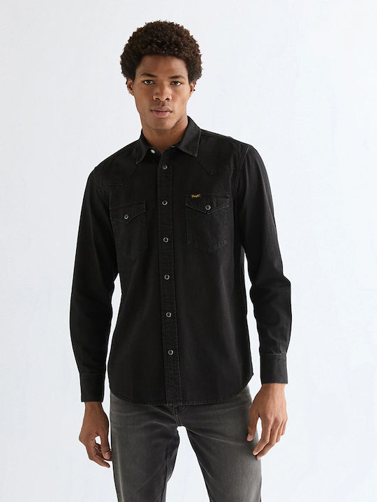 Wrangler Western Langärmeliges Denimhemd Rinse ...
