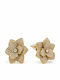 Women's Stud Earrings Flowers Steel Stones – Gold Tone