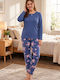 Asel Winter-Damenpyjama-Set Blau-Royalblau