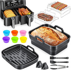 Set 16 Air Fryer Accessories Compatible Ninja Foodi Max Dual Zone Af400eu Af451eu Double Stack Sl400eu Cosori 8.5l Including Foldable Silicone Molds Stainless Steel Racks Skewers