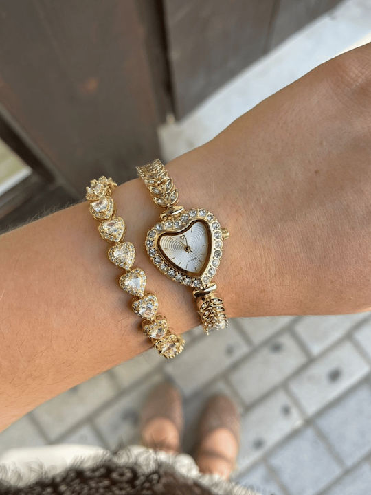 Women's Battery-Powered Watch with Gold Stainless Steel Bracelet