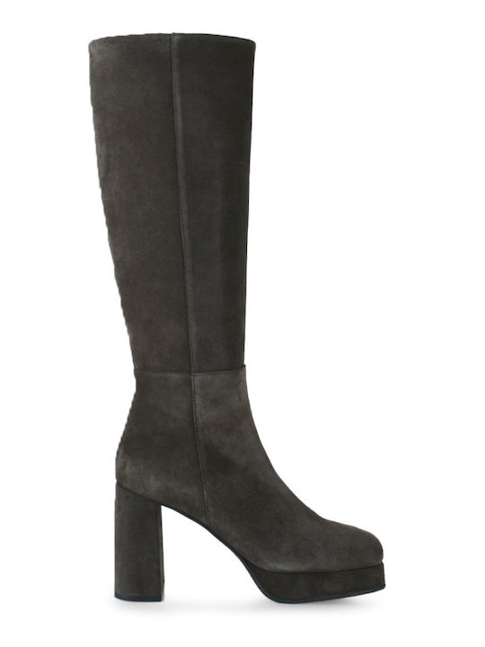 Wildleder Damenstiefel mit hohem Absatz Braun