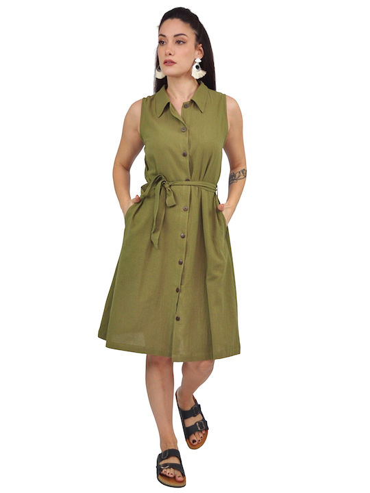 Rochie de vară Midi Cămașă Kaki