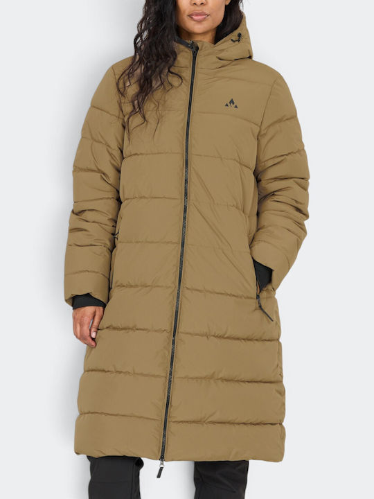 Amaret Long Women's Puffer Jacket Waterproof for Winter Desert Taupe