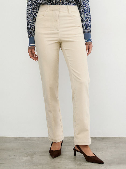Pantaloni Damă din Țesătură Cream