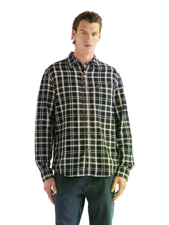 Long Sleeve Checked Shirt Dark Indigo