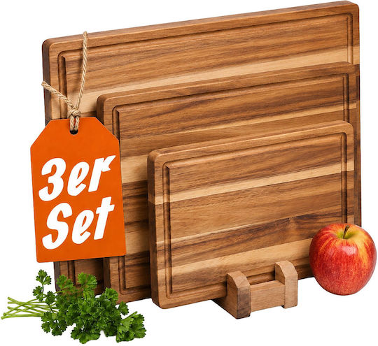 Relaxdays Set of 3 Brown Wooden Bread Cutting Boards 40x30 cm