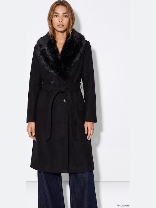 Tiffosi Women's Coat Black with Fur Details
