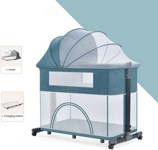 Cradle-Playpen with Mattress, Side Opening and Wheels Blue
