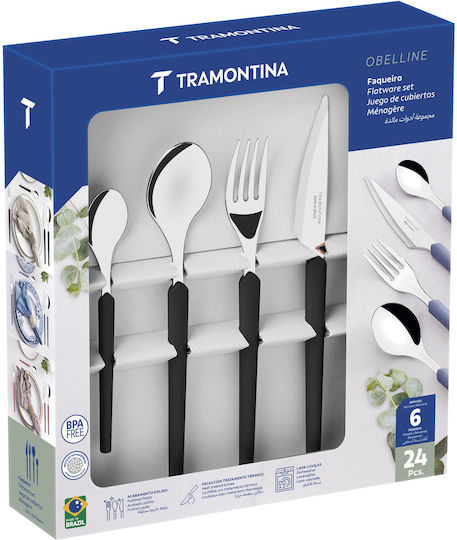 Tramontina 18/10 Stainless Steel Cutlery Set Black 24 Pieces