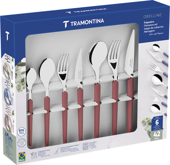 Tramontina 18/10 Stainless Steel Cutlery Set Pink 42 Pieces