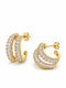 Women's Earrings Double Hoop Steel Baguette Stones – Gold Tone