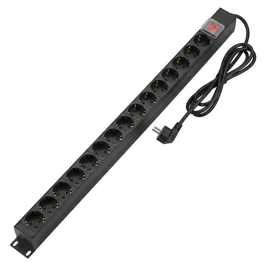Aluminum Power Strip Pdu Vertical 0u 15 Schuko Outlets + Switch 16a 3500w 3 × 1.5 Mm² 2 M Schuko Plug Emtex