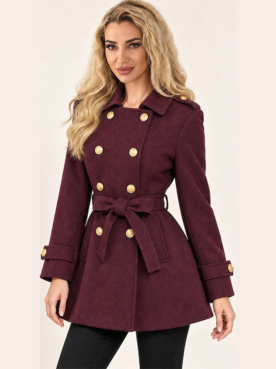 Damenmantel Kariert Burgundy mit Knöpfen
