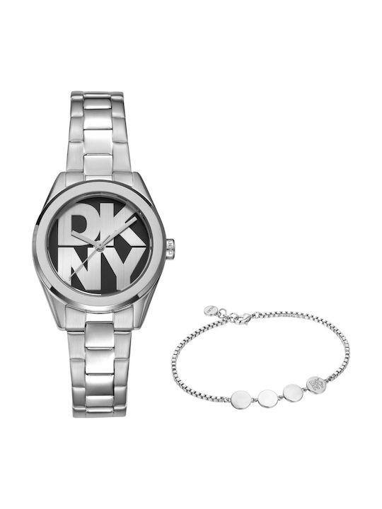Logo Set Women's Battery-Powered Watch with Silver Metal Bracelet