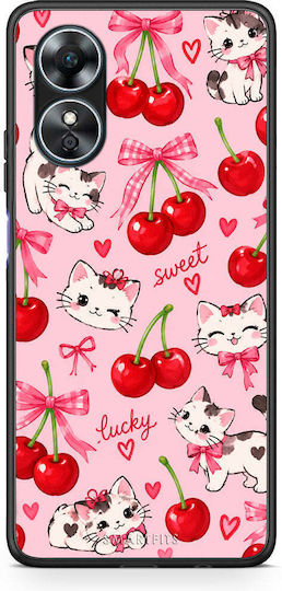 Smartfits Cherries Bows Kittens On Pink Oppo A17 Θήκη