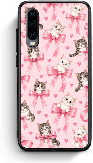 Smartfits Husă pentru Huawei P30 cu pisicuțe cu fundițe roz pe fundal roz