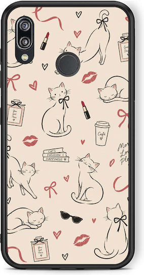 Smartfits Minimal Cat Fashion Doodles auf Cremefarbener Hülle für Huawei P20 Lite