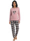 Lovelx Homewear Winterliches Damen-Baumwoll-Pyjama-Set Rosa