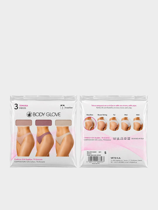 Body Glove Памучни Дамски Бразилски Слипове 3 Броя