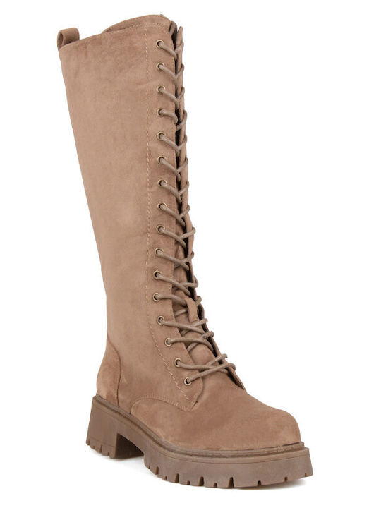 Beige Wildleder Damenstiefel