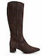 Damenstiefel aus Wildleder mit mittlerem Absatz in Braun