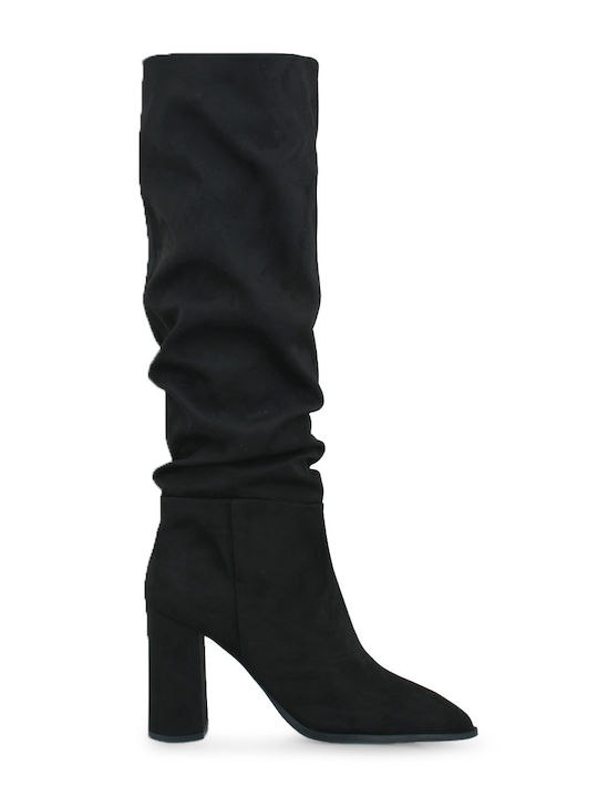 Wildleder-Damenstiefel mit hohem Absatz Schwarz