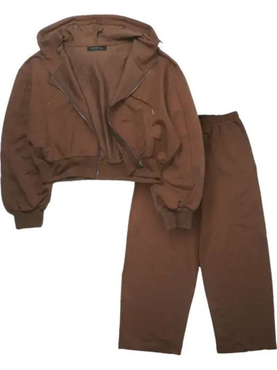 Kids Tracksuit Set With Jacket Brown