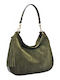 Leather Knitted Women's Hobo Bag Suede with Fringes Olive Green