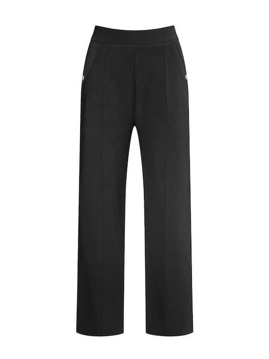 Pantaloni Dama Elastici cu Cusătură Decorativă Negri