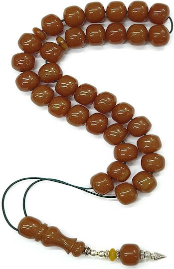 Roloi Komboloi Worry Beads with 33 Mastic Beads, 38 cm Long, Brown