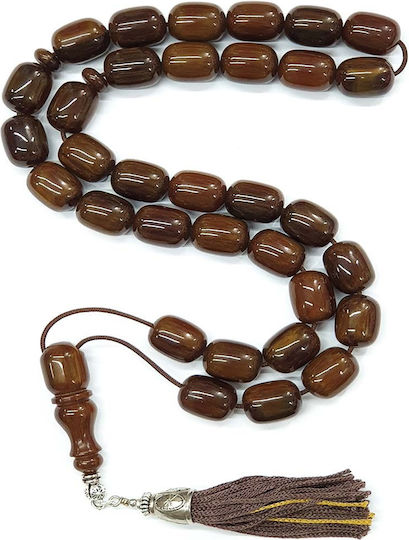 Roloi Komboloi Worry Beads with 33 Mastic Beads, 47 cm Long, Brown