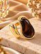 Kingleap Women's Ring with Stones, Gold-Plated Steel