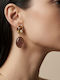 Women's Dangle Earrings Gold Oval Stones Glitter Details Prime Steel Brown Gold Women One Size Ssn298