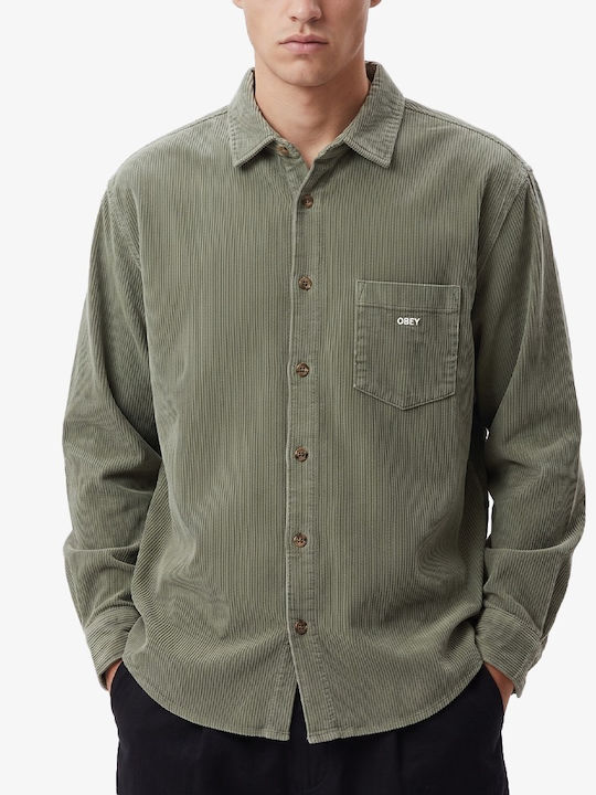 Obey Woven Long Sleeve Corduroy Shirt Vetiver