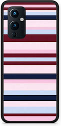 Smartfits Хоризонтални райета в бордо, розово и синьо Калъф за OnePlus 9