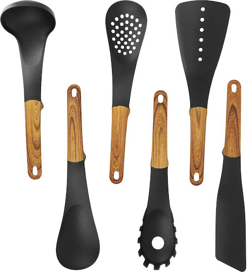 Cheffinger 6-piece Kitchen Utensil Set Wood-look Handles Rotating Stand Black