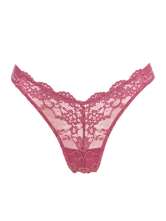 Guess Jane Γυναικείο String με Δαντέλα Deeppink