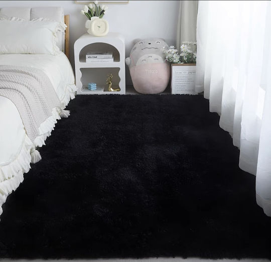 Kraft World Rutschfester Rechteckiger Shaggy-Teppich Schwarz 80x140cm CRPG-80Χ140-Schwarz