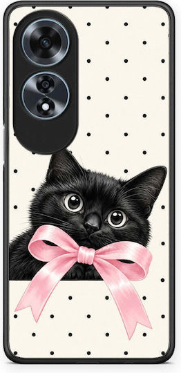 Smartfits Husă Oppo A60 4G cu Pisicuță Neagră, Fundiță Roz și Buline, Tip Back Cover