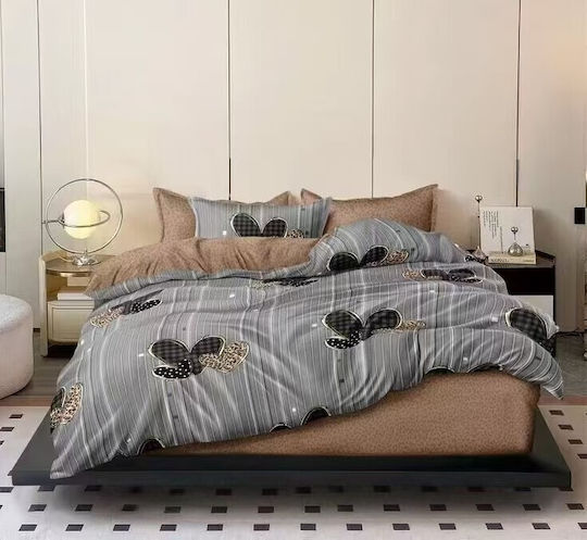 Kraft World Bettlaken-Set mit 2 Kissenbezügen, Super-Doppel, mit Gummizug, 160x240+25 cm, Grau (3 Stück)