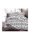 Kraft World Single Bed Sheet Set with Fitted Sheet 100x200+25cm White - Black (3pcs)