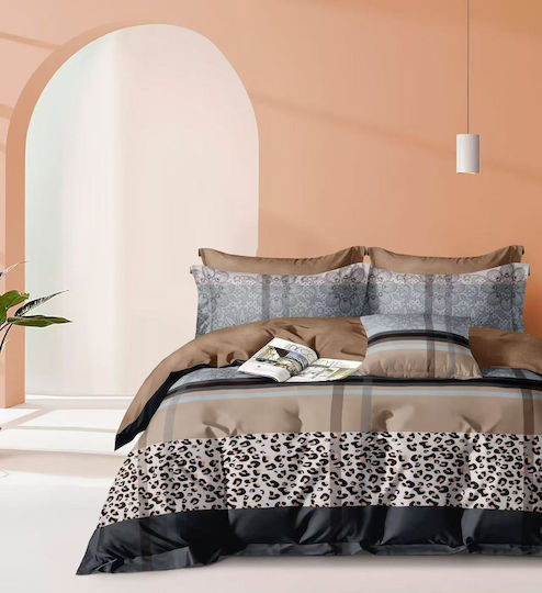 Kraft World King Size Bed Sheet Set with Elastic 220x240+25cm Leopard (5pcs)