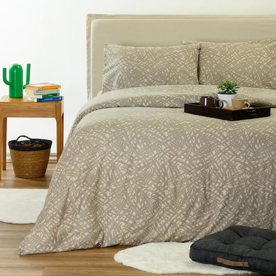 Melinen Neva Bettbezug-Set aus Baumwolle 165 x 245 cm Einzelbett mit Kissenbezug Greige
