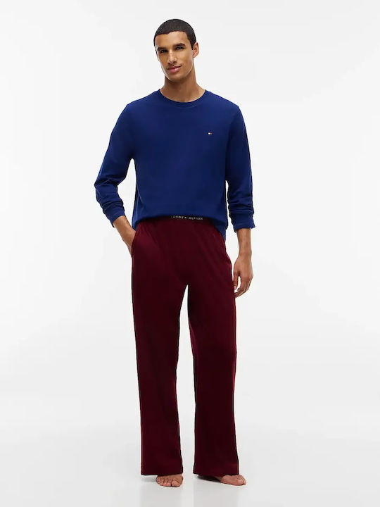 Tommy Hilfiger Χειμερινό Ανδρικό Παντελόνι Πιτζάμας Μπλέ Με Μπορντό