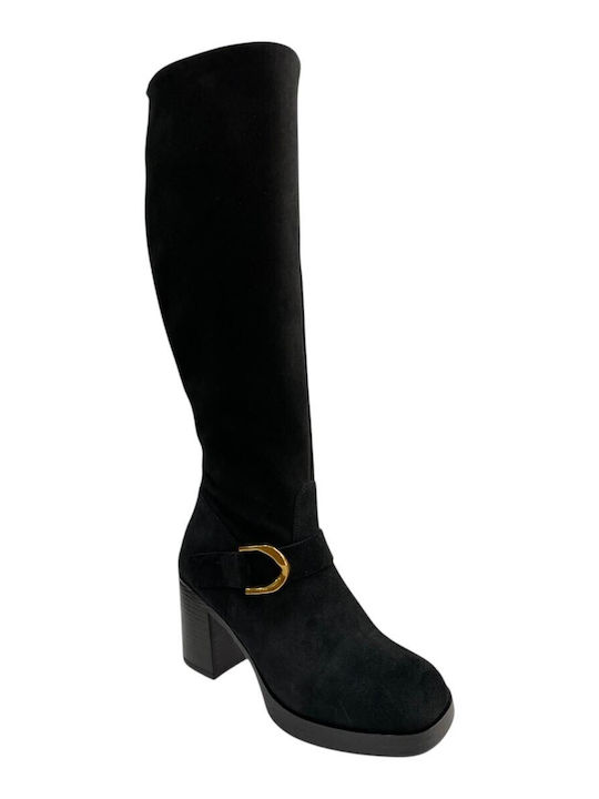 Suede Women's Boots with Medium Heel Black