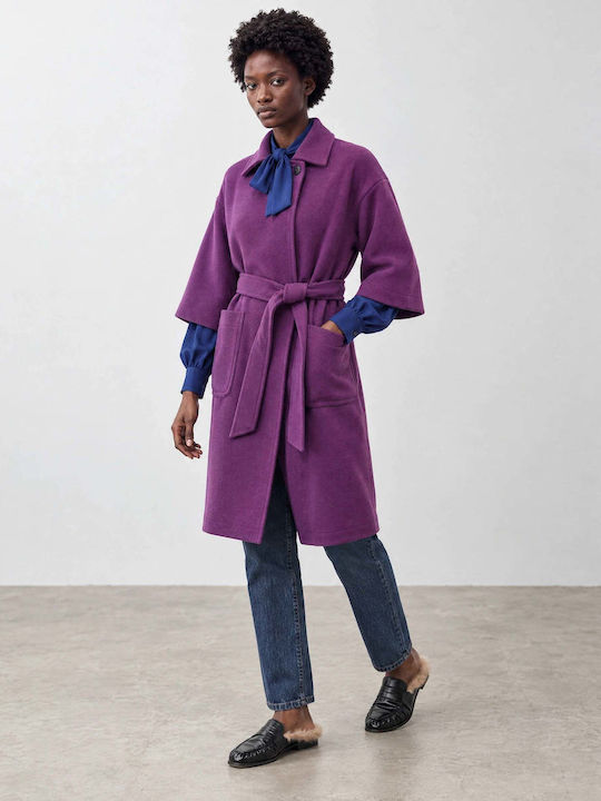 Bill Cost Damen-Halbmantel in Aubergine mit Knö...