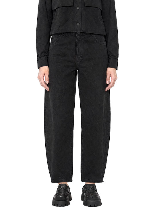 Women's High-Rise Fabric Trousers in a Loose Fit Black