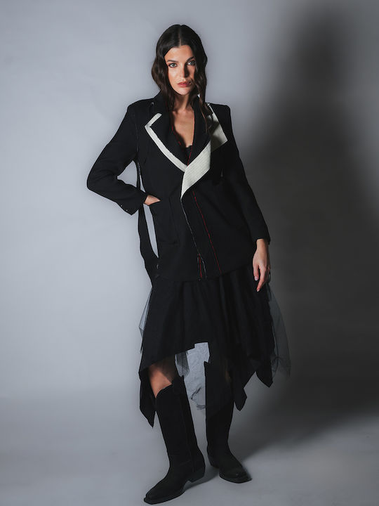 Sotris Langer Damenblazer Schwarz